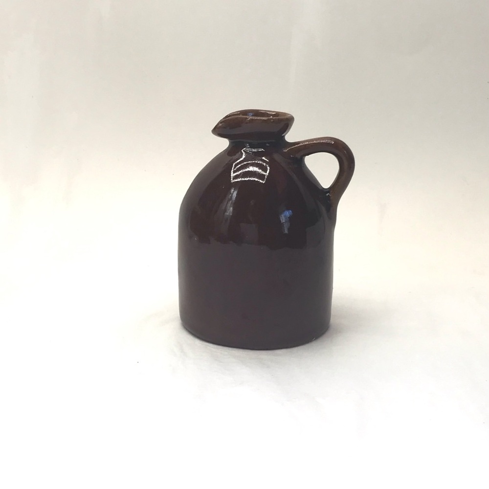 Mini 4-inch Brown Ceramic Jug, Maple Syrup Bottle